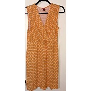 Merona Orange & White Geometric V-Neck Wrap Dress Size- Large